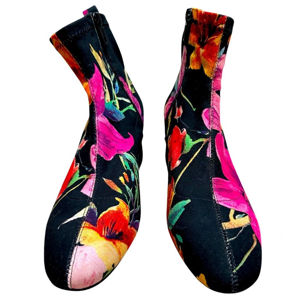 Top Shop Women’s Pink, Black And Green Floral Ankle Heel Boots In Sz 6